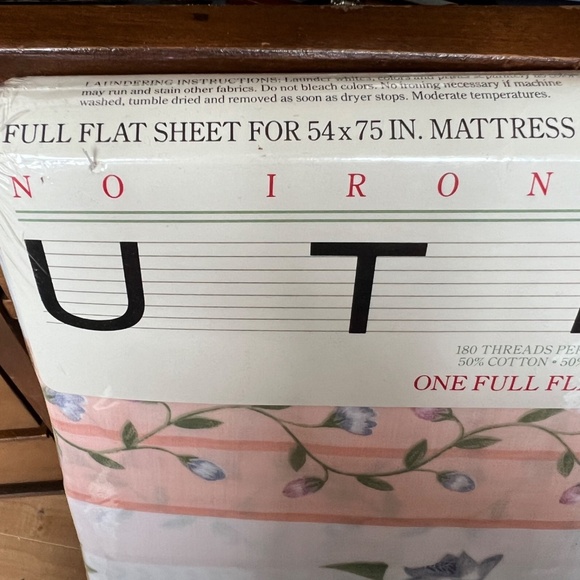 Utica Full Flat Sheet Floral Cotton Blend Percale Garden Trellis New Vintage 80s - Picture 9 of 9